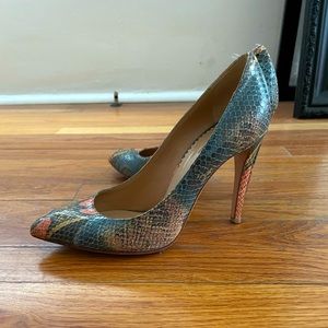 EMPORIO ARMANI nude/blue snake-skin, pointed toe stiletto, Genuine Leather